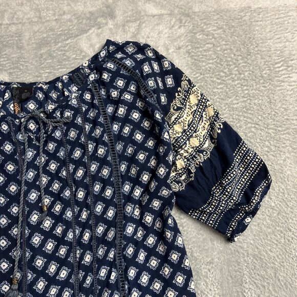 Apollo Artsy Flowy Boho Embroidered Womens Shirt Top Y2K Sz M Peasant Gypsy - Picture 3 of 14